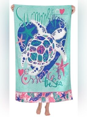 Sea Turtle Graphic Beach Towel. Quick dry Microfiber, oversized 30x60!
